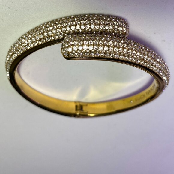 Elegant Michael Kors Pave Gold Tone Hinged Bracelet - Picture 2 of 5